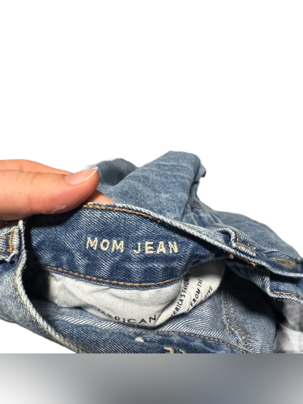 American Eagle Mom Jean Women's 2 Denim Raw Hem Straight Leg Light Wash Casual - Picture 6 of 7